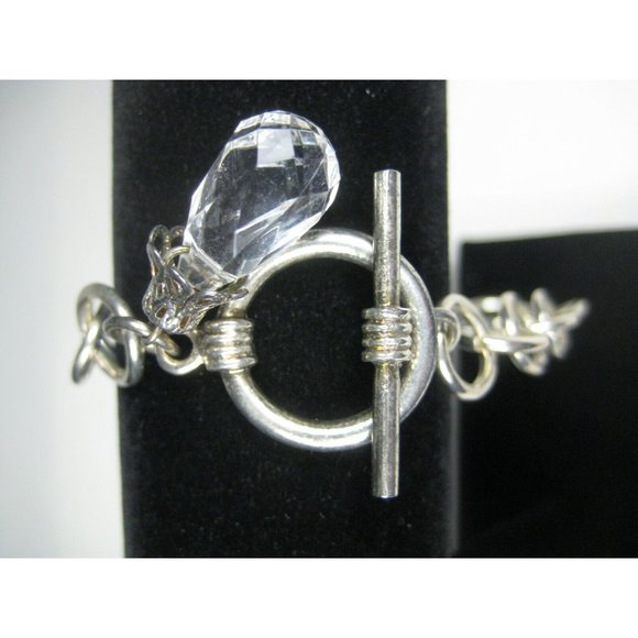 Metal Silvertone Chain Bracelet Size 9 inch Toggle Clasp Jewelry Rhinestone - Picture 3 of 6